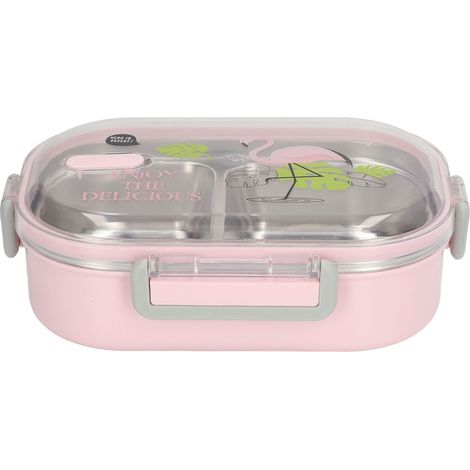 Boîte Bento Isotherme en Acier Inoxydable 304, Compartimentée Anti-Fuites, Style Illustration Oiseau Rose Transparent pour Enfants et Étudiants (1/5)