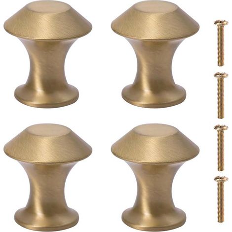 4Pcs Bouton de Meuble Boutons de Tiroirs Boutons D'armoire en Laiton Massif Poignées de Meuble Doré pour Armoire de Cuisine,Commode 25x26mm (1/4)