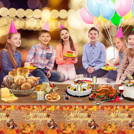 Nappe De Table - En Plastique - Pour Fêtes Thème Thanksgiving Noël Et Célébrations - Motif Feuille D'érable - Usage Unique - 1 Pièce (1/5)