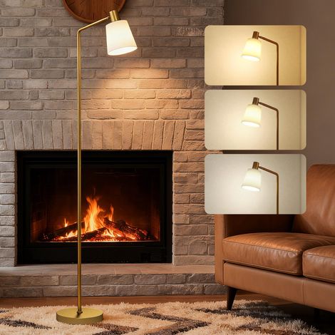 Lámpara de Pie LED Regulable avec 3 Temperaturas de Color 3000K-6500K Pantalla Giratoria Bombilla E27 Blanco y Dorado (1/5)