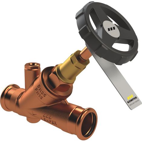 Kemper Weser Freistrom-Absperrventil mit Entleerstopfen G 1/4" Mapress, DN 32, PN 16, Rotguss, Figur 190 22