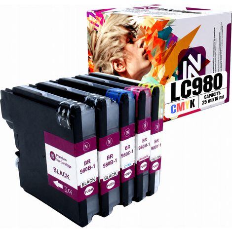 Inkdigo LC980 Tinte kompatibel mit Brother DCP-145C, MFC-250C, DCP-197C, TÜV-zertifiziert (1/5)