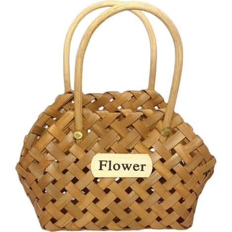 Panier en bois tressé à la main , fleurs avec double anse , de rangement portable , multifonctionnel