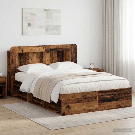vidaXL Cadre de lit avec rangement Bois ancien 140 x 190 cm (1/5)