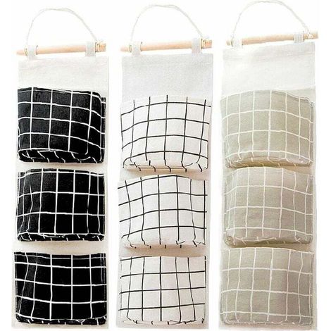 3 Pcs Sac de Rangement Suspendu avec 3 Poches, étagère Mural en Tissu Panier Pochette de Rangement Organisateur pour Chambre Salle de Bain Cuisine - étanche & élégant (Noir/Gris/Blanc)-Fei Yu