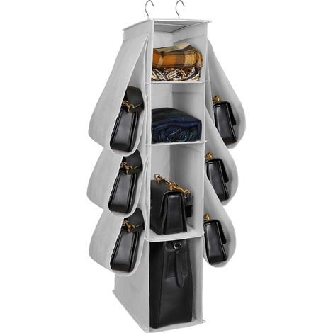 Handbag Storage Rack Compartment Hanging Pouch Organizer Wardrobe for Hat Clothes Shoes Grey (1/5)