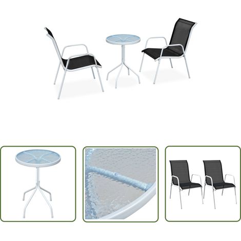 The Living Store 3-tlg. Bistro-Set Stahl Schwarz - Gartenmöbel - Esstisch - Bistroset - Outdoor Möbel - Stapelstuhl (1/5)