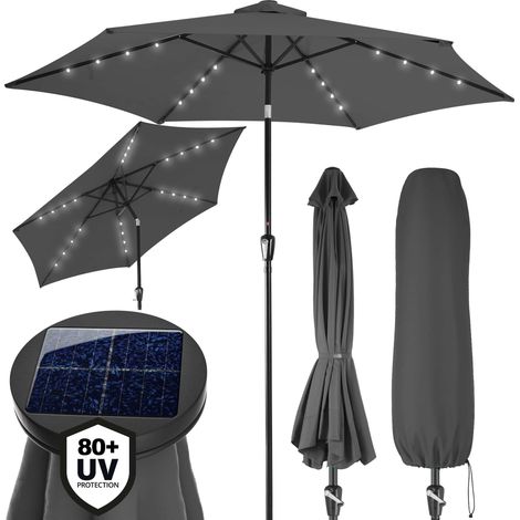 KINGSLEEVE® Florida 3m Aluminium Garden Parasol with UV80+ Protection, LED Solar Lighting & Protective Cover 300cm Large Tiltable Patio Balcony Umbrella Hexagonal Round Anthracite
