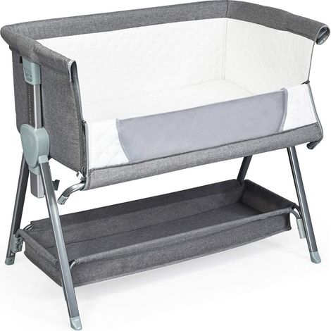 COSTWAY 2 in 1 hoehenverstellbares Beistellbett & Babybett mit Aufbewahrungskorb, Kinderbett rollbar, Reisebett inkl. herausnehmbarer Matratze und Befestigungsgurt 93 x 56 x 83 cm