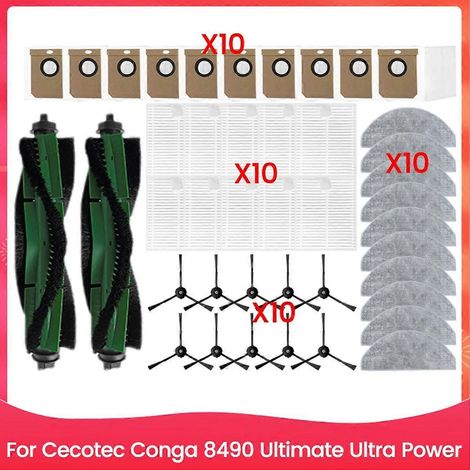 Pièces de rechange pour Cecotec Conga 8490 Ultimate Ultra Power : brosse principale, filtre HEPA et chiffon de nettoyage. (1/4)