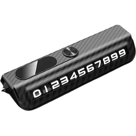 2-in-1-Parkplatznummernschild mit Notfallhammer – Carbonfaser-Design, Sichtschutzschieber und Drehknopf für die Nummern (1/4)
