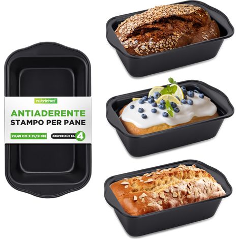 Nutrichef Teglie Forno, Teglie da Forno per Pane, Dolci, Stampo Plumcake e Stampo Pane in Cassetta, 30x15x6 cm, Acciaio Carbonio, Antiaderenti, Nero (1/5)