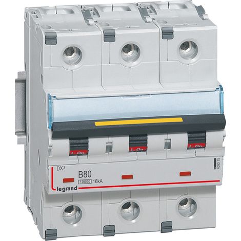 Disjoncteur DX³10000 16kA arrivée haute et départ bas à vis 3 Pôles 400V 80A Courbe B 4,5 modules LEGRAND 409015 (1/2)