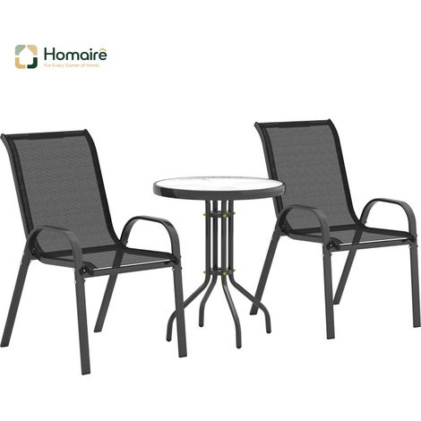 HOMAIRE Bistro-Set 3-teilig Wetterfest Gartenmöbel mit Glastisch und Stapelbaren Stühlen Schwarz