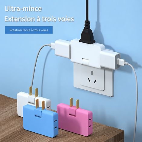 Adaptateur multiprise mural ultra-plat 1 vers 3 blanc meuble canapé cuivre nickelé 6,3 × 5,5 × 5,3 cm 20 g – Livraison gratuite (1/5)