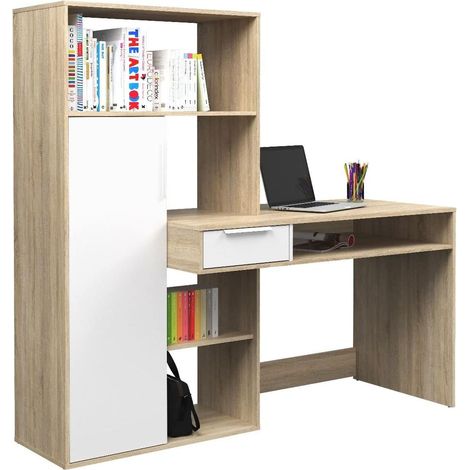 My Brand Scrivania con Libreria Rovere Sonoma e Bianca 163x60x155 cm