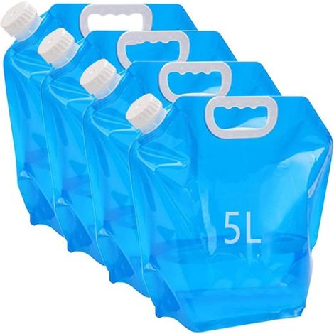 Set di 4 borracce pieghevoli da 5 litri con tappi a tenuta stagna, senza BPA, ideali per il campeggio all'aperto (blu) (1/5)