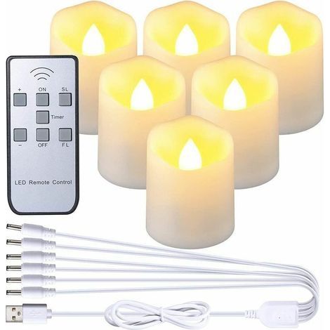 Ensemble de 6 Bougies LED Rechargeables - Bougies Vacillantes Sans Flamme avec Télécommande et Câble de Charge USB - Idéales pour Halloween, Décoration de la Maison, les Tables et les Fêtes. (1/4)
