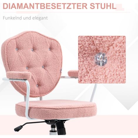 Chaise de travail rose élégante, assise rembourrée moelleuse et capitonnée, hauteur ajustable. (1/4)