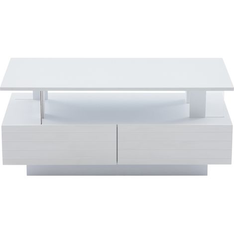 Tavolino da caffè LED bianco con contenitore, 100 x 50 x 42 cm, in truciolato e acrilico (1/5)