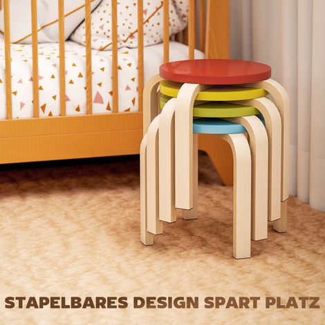 Tabourets empilables patins feutre contreplaqué bouleau laqué multicolore (1/4)