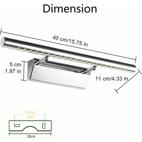 VURAHOME - Lampe Salle de Bain Mirroir LED 5W Applique Murale Lumière Tableau Étanche IP44 Réglable 180°avec Interrupteur en Acier Inoxydable Éclairage Décoration Meuble WC Toilette Maquillage 40cm (1/5)