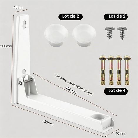 Support mural pour micro-ondes en 2 parties Réglable, en acier inoxydable – Support pour micro-ondes et petit four (Blanc) (1/4)