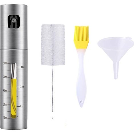 1 PCS Pulvérisateur d'Huile en Acier Inoxydable, 100ML Distributeur d'Huile Vaporisateur d'Huile avec 2Brosse et Entonnoir, Spray Huile pour Salade Cuisine BBQ Cuisson