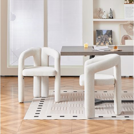Lot de 2 chaises de salle à manger modernes avec accoudoirs, chenille beige, charge 150 kg (1/5)