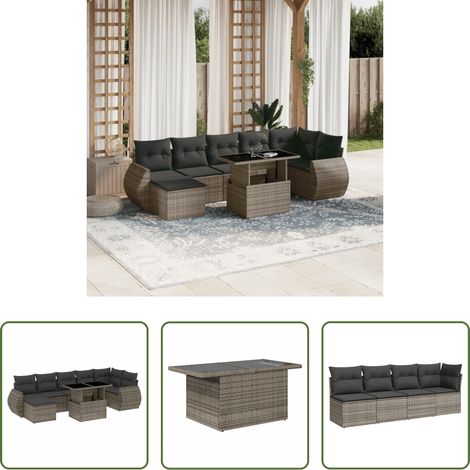 vidaXL Set de sofás de jardín y cojines 8 piezas ratán sintético gris (1/5)