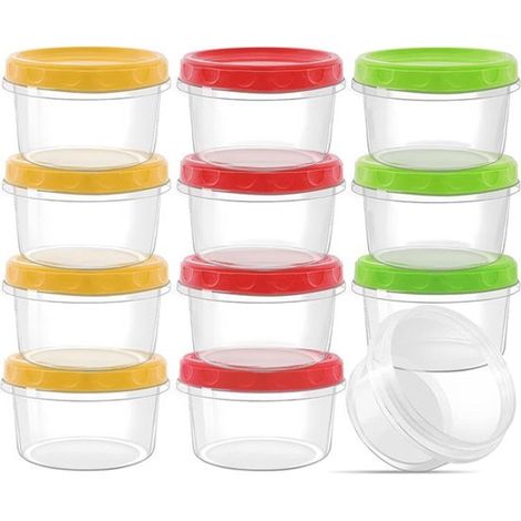 12 boîtes de conservation à vis, 250 ml chacune, pour sauces et en-cas. Boîtes de congélation étanches et sans BPA. Rouge/Vert/Jaune (1/5)