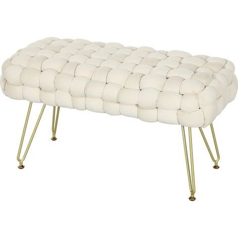 Tabouret style moderne, pieds en métal, assise rembourrée, convient pour le salon, la chambre ou l'entrée, Blanc cassé (1/5)