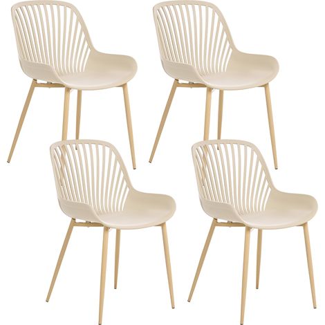 Conjunto de 4 sillas de comedor resistentes material sintético poliéster madera patas de hierro beige Kleve (1/5)