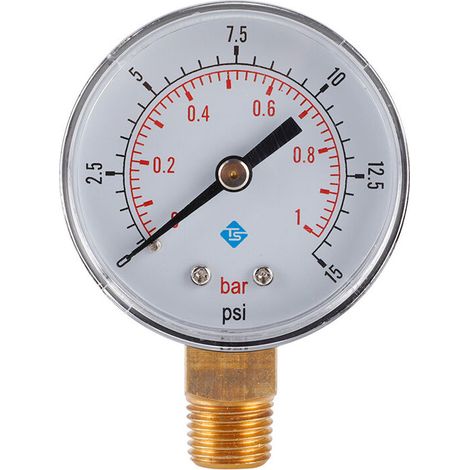 Manometer 0–15 psi/0–1 bar Edelstahl-Eisengehäuse 1/4 BSPT Kurbelgarnitur Luftdruckmesser Wasserdruckmesser Hydraulikdruckmesser Öldruckmesser Radialer Vakuumdruckmesser (1/5)