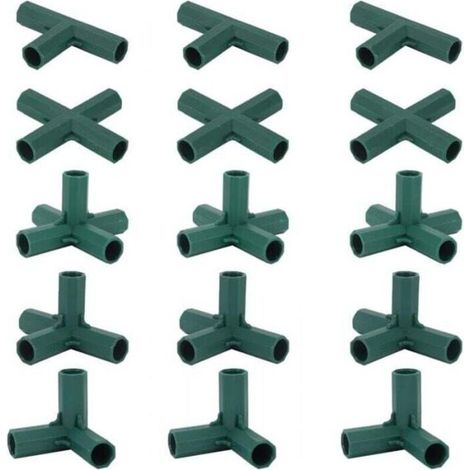 Lot de 15 connecteurs de cadre de serre 16 mm – 5 types de connecteurs pour construction de serre – Plastique résistant aux chocs