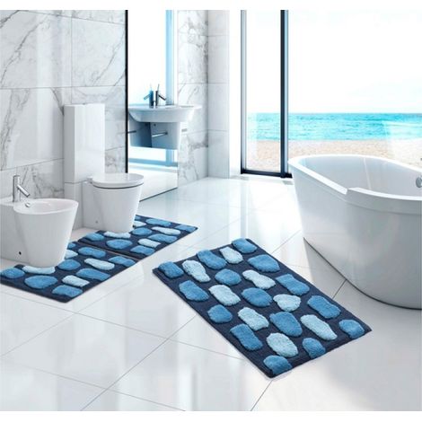Tappeto Da Bagno Antiscivolo Disegno Stone Colore Azzurro, misura65x130coloreAzzurro