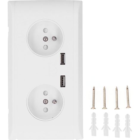 Ortviai Prise Murale avec 2 Ports USB et 4 Prises Européennes 250 V – Prise Double pour Bureau et Décoration Intérieure (1/5)
