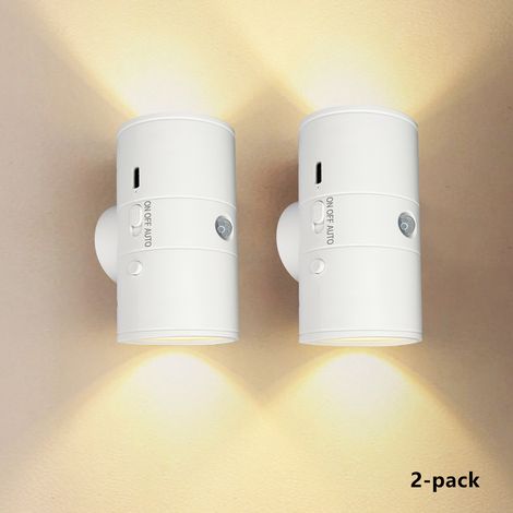 Nachtlicht-Steckdose mit Bewegungsmelder und Dämmerungssensor, Beleuchtung oben und unten, einstellbare Helligkeit, innovative 90°-Drehung für Schlafzimmer, Flur, Küche, Weiß