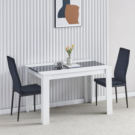 Dining Room Set, Black White Dining Table and Chairs, 120x80 cm Kitchen Table Dining Table with Chairs (Table with 2 Chairs,Black Flannel)
