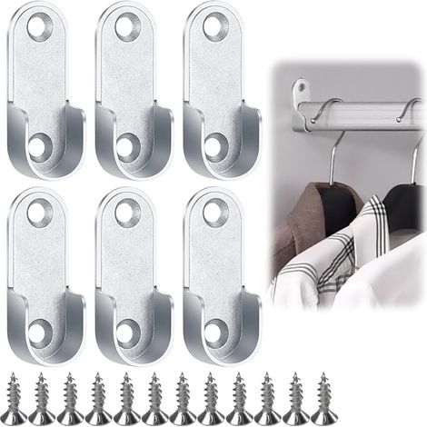 6 Pièces Support de Tringle Penderie en Métal avec 12 Vis pour Barre, Ovale Support dressing Penderie de Tube d'Armoire pour Placard, Dressing et Rangement, Tringle Vetement Dressing (1/4)