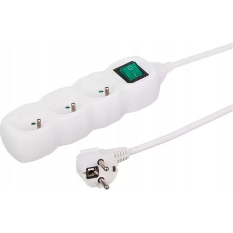 Regleta alargadora con interruptor, 3 enchufes, 1 m, color blanco.