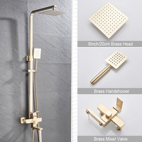 Robinet de douche rotatif (doré brossé), pommeau de douche mural + douchette à main pour salle de bain (1/2)