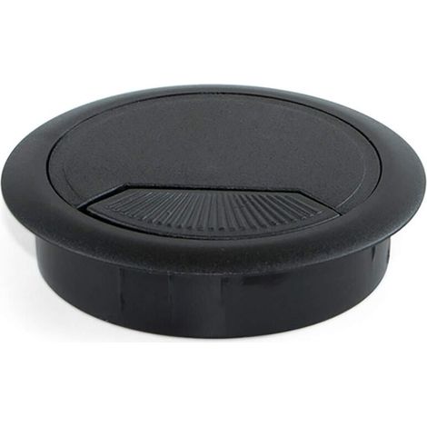Passe-câbles rond encastrable de Ø60mm pour table de bureau, plastique, noir, Lot de 20