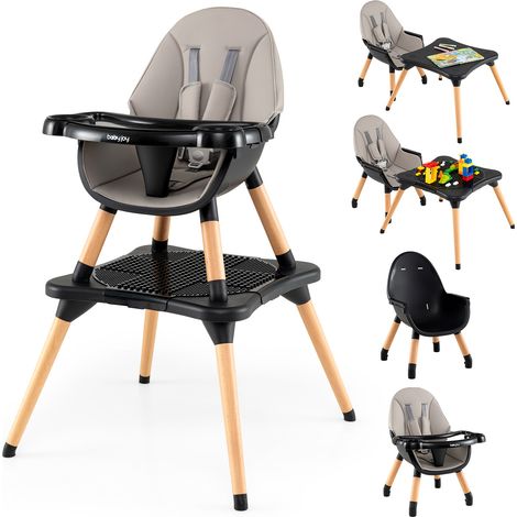 High Chair for Babies and Toddlers 6-in-1 Convertible Table Chair Set-Black (1/5)