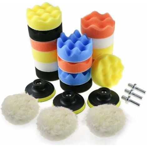 Éponge de polissage de voiture, kit d'éponge de polissage avec adaptateur, ensemble de 25 tampons de polissage en laine pour machines à polir (1/4)