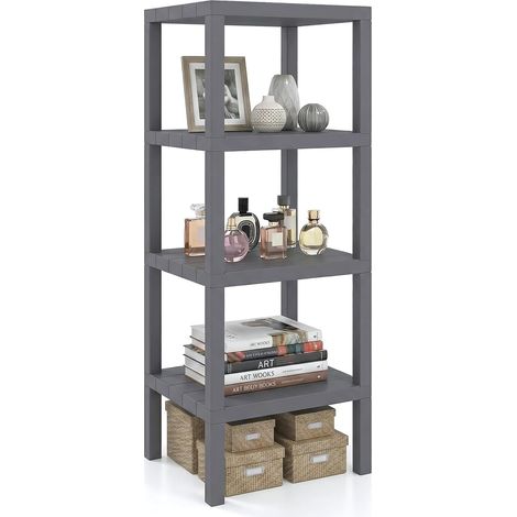 COSTWAY Scaffale di Stoccaggio a 4 Ripiani, Plastica, 38x32.5x99cm,per Bagno Cucina,Grigio