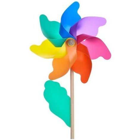 Moulin à vent arc-en-ciel de 12 cm résistant aux UV et aux intempéries, hauteur totale de 29 cm, avec tige de support. (1/5)