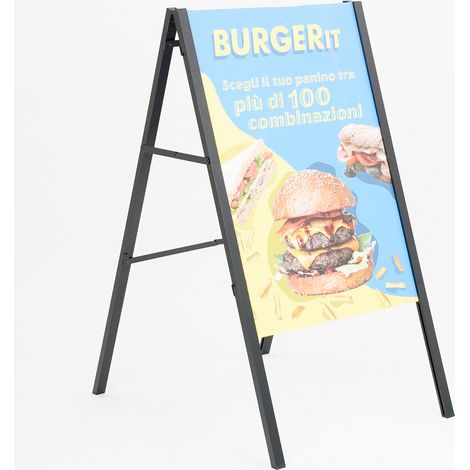 Espositore Pubblicitario Bifacciale a Cavalletto Pieghevole 115x63,4x80 cm in Metallo Nero (1/5)