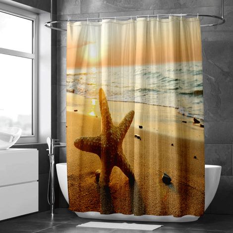 Rideau de douche motif lac tranquille et collines, tissu salle de bain imperméable, 150x180 cm (1/5)