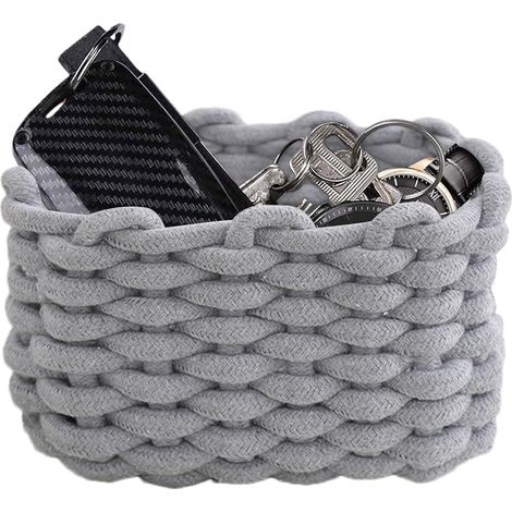 Petit panier tissé, petit panier tissé à la main - Petit en tissu rectangulaire de rangement en corde de coton pour jouet de chat, jouet pour chien, organisateur de salle de bain (1/5)